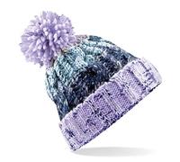 Beechfield Corkscrew Knitted Pom Pom Beanie - Unisex, Double-Layer, One Size (Lavender Fizz)