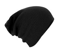 Beechfield - Black Slouch Beenie Hat - Unisex Winter Hat, Classic Knit and One Size Beenie Hat - B461 - Double Layer - 100% Soft Acrylic