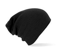Beechfield - Black Slouch Beenie Hat - Unisex Winter Hat, Classic Knit and One Size Beenie Hat - B461 - Double Layer - 100% Soft Acrylic