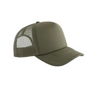 Beechfield Classic Foam Trucker - Olive Green, Stylish Cap with 100% Recycled Polyester Foam Front, Mesh Back Panels, Curved Peak, Mid Profile 5-Panel Design, Retro Snapback, Made for Personalisation
