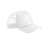 Beechfield Classic Foam Trucker - White, Stylish Cap with 100% Recycled Polyester Foam Front, Mesh Back Panels, Curved Peak, Mid Profile 5-Panel Design, Retro Snapback, Made for Personalisation