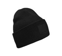 Beechfield - Deep Cuffed Tonal Patch Beanie Beanie with Double Layer Knit - Beanie Hat Men, Beanie Hats for Women, Winter Hat, Thermal Hat - Contains Recycled Polyester Black
