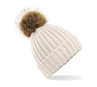 Beechfield Beanie – Elegant Design Faux Fur Pop Pom Chunky – Oatmeal