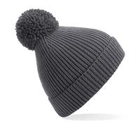 Beechfield - Engineered Crown - Elegant Design - Knit Ribbed Pom Pom Beanie - Graphite Grey