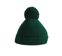 Beechfield Engineered Knit Ribbed Pom Pom Beanie - Bottle Green