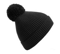 Beechfield Engineered Knit Ribbed Pom Pom Beanie in Black Beechfield Black One Size