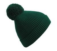 Beechfield Engineered Knit Ribbed Pom Pom Beanie in Bottle Green Beechfield Bottle Green One Size