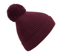 Beechfield Engineered Knit Ribbed Pom Pom Beanie in Burgundy Beechfield Burgundy One Size