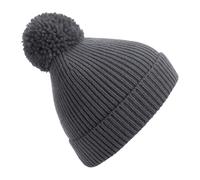 Beechfield Engineered Knit Ribbed Pom Pom Beanie in Mid Grey Beechfield Mid Grey One Size