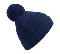 Beechfield Engineered Knit Ribbed Pom Pom Beanie in Navy Beechfield Navy One Size