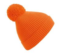 Beechfield Engineered Knit Ribbed Pom Pom Beanie in Orange Beechfield Orange One Size