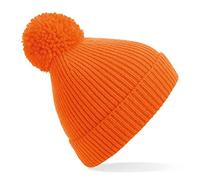 Beechfield - Engineered Single Layer Knit Ribbed Pom Pom Beanie (Orange)