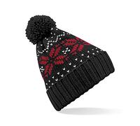 Beechfield Fair Isle Snowstar® Beanie - Elegant Design - Black/Classic Red/White