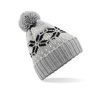 Beechfield Fair Isle Snowstar® Beanie - Light Grey/Black/Off White