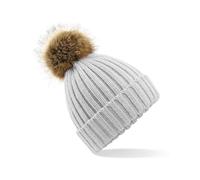 Beechfield Faux Fur Pop Pom Chunky Beanie - Light Grey