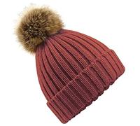 Beechfield - Faux Fur Pop Pom Chunky Beanie - Orange Rust