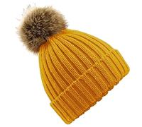 Beechfield - Faux Fur Pop Pom Chunky Beanie - Unisex Styling - Mustard
