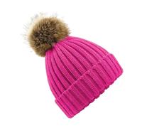 Beechfield Fur Pop Pom Chunky Beanie in Fuchsia Beechfield Fuchsia One Size