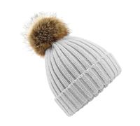 Beechfield Fur Pop Pom Chunky Beanie in Light Grey Beechfield Light Grey One Size