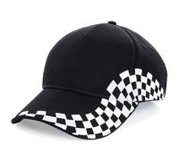 Beechfield Grand Prix Baseball Cap Cotton Twill Hat Embroidered Chequer Design