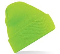 Beechfield Knitted hat with turn up in Fluorescent Green