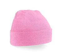 Beechfield Knitted Winter Mens Ladies Unisex Wooly Ski Turn Up Hat- Classic Pink