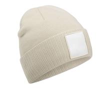 Beechfield Men's Appliqué Patch Beanie in Light Beige Beechfield Light Beige One Size