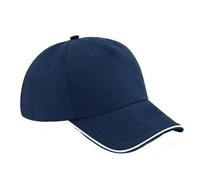 Beechfield Men's Authentic 5 Panel Piped Peak Cap in Mid Navy Beechfield Mid Navy One Size