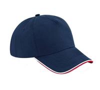 Beechfield Men's Authentic 5 Panel Piped Peak Cap in Navy Beechfield Navy One Size