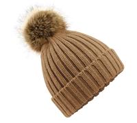 Beechfield Men's Chunky Faux Fur Pom Pom Beanie in Light Brown Beechfield Light Brown One Size