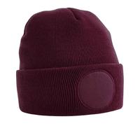 Beechfield Men's Circular Patch Beanie in Burgundy Beechfield Burgundy One Size