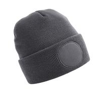 Beechfield Men's Circular Patch Beanie in Mid Grey Beechfield Mid Grey One Size