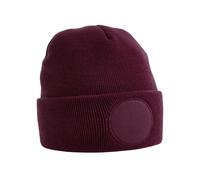 Beechfield Men's Circular Patch Cuffed Beanie in Burgundy Beechfield Burgundy One Size