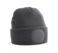 Beechfield Men's Circular Patch Cuffed Beanie in Mid Grey Beechfield Mid Grey One Size