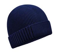 Beechfield Men's Cotton Engineered Patch Beanie in Navy Beechfield Navy One Size