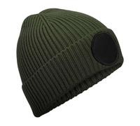 Beechfield Men's Patch Circular Patch Beanie in Dark Olive Beechfield Dark Olive One Size