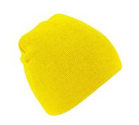 Beechfield Men's Plain Basic Knitted Winter Beanie Hat in Bright Yellow Beechfield Bright Yellow One Size