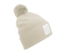 Beechfield Men's Pom Pom Appliqué Patch Beanie in Beige Beechfield Beige One Size
