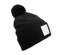 Beechfield Men's Pom Pom Appliqué Patch Beanie in Black Beechfield Black One Size
