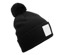 Beechfield Men's Pom Pom Appliqué Patch Beanie in Black Beechfield Black One Size