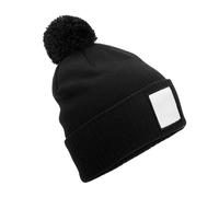 Beechfield Men's Pom Pom Appliqué Patch Beanie in Black Beechfield Black One Size