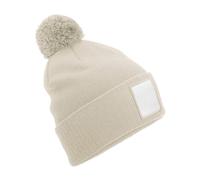 Beechfield Men's Pom Pom Appliqué Patch Beanie in Light Beige Beechfield Light Beige One Size