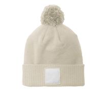 Beechfield Men's Pom Pom Appliqué Patch Beanie in Light Beige Beechfield Light Beige One Size