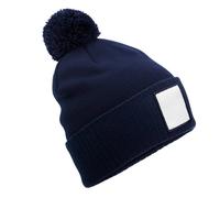 Beechfield Men's Pom Pom Appliqué Patch Beanie in Navy Beechfield Navy One Size