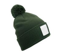 Beechfield Men's Pom Pom Appliqué Patch Beanie in Olive Beechfield Olive One Size