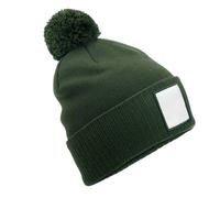 Beechfield Men's Pom Pom Appliqué Patch Beanie in Olive Beechfield Olive One Size