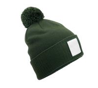 Beechfield Men's Pom Pom Appliqué Patch Beanie in Olive Beechfield Olive One Size