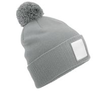 Beechfield Men's Pom Pom Appliqué Patch Beanie in Pale Grey Beechfield Pale Grey One Size