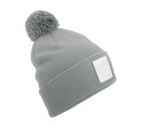 Beechfield Men's Pom Pom Appliqué Patch Beanie in Pale Grey Beechfield Pale Grey One Size
