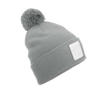 Beechfield Men's Pom Pom Appliqué Patch Beanie in Pale Grey Beechfield Pale Grey One Size